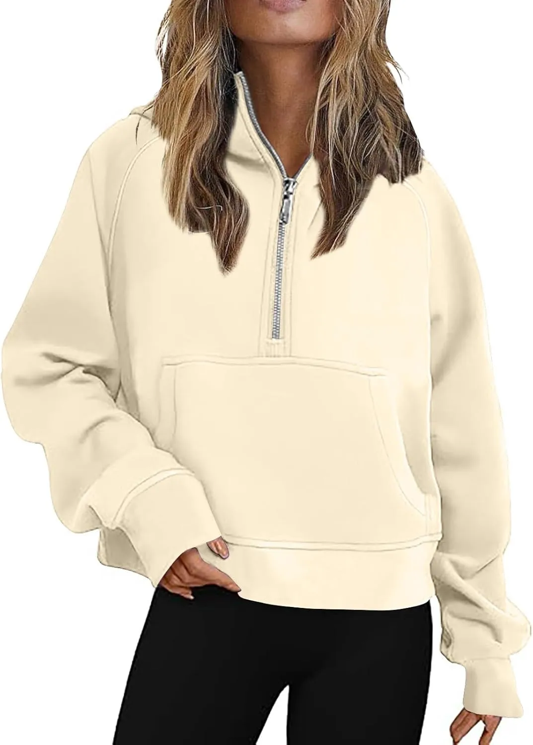 Womens Long Sleeve Hooded Sweatshirts Casual Half Zip Pullover Fashion Fall Outfits Fleece Cropped Jackets Outerwear