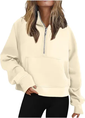 Womens Long Sleeve Hooded Sweatshirts Casual Half Zip Pullover Fashion Fall Outfits Fleece Cropped Jackets Outerwear