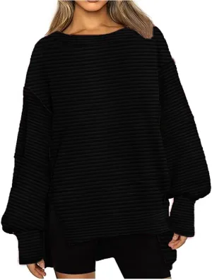 Womens Oversized Sweatshirts Hoodies Fall 2024 Outfits Crewneck Long Sleeve Casual Loose Fit Side Slit Pullover Tops