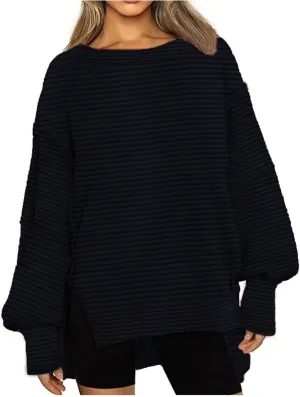 Womens Oversized Sweatshirts Hoodies Fall 2024 Outfits Crewneck Long Sleeve Casual Loose Fit Side Slit Pullover Tops