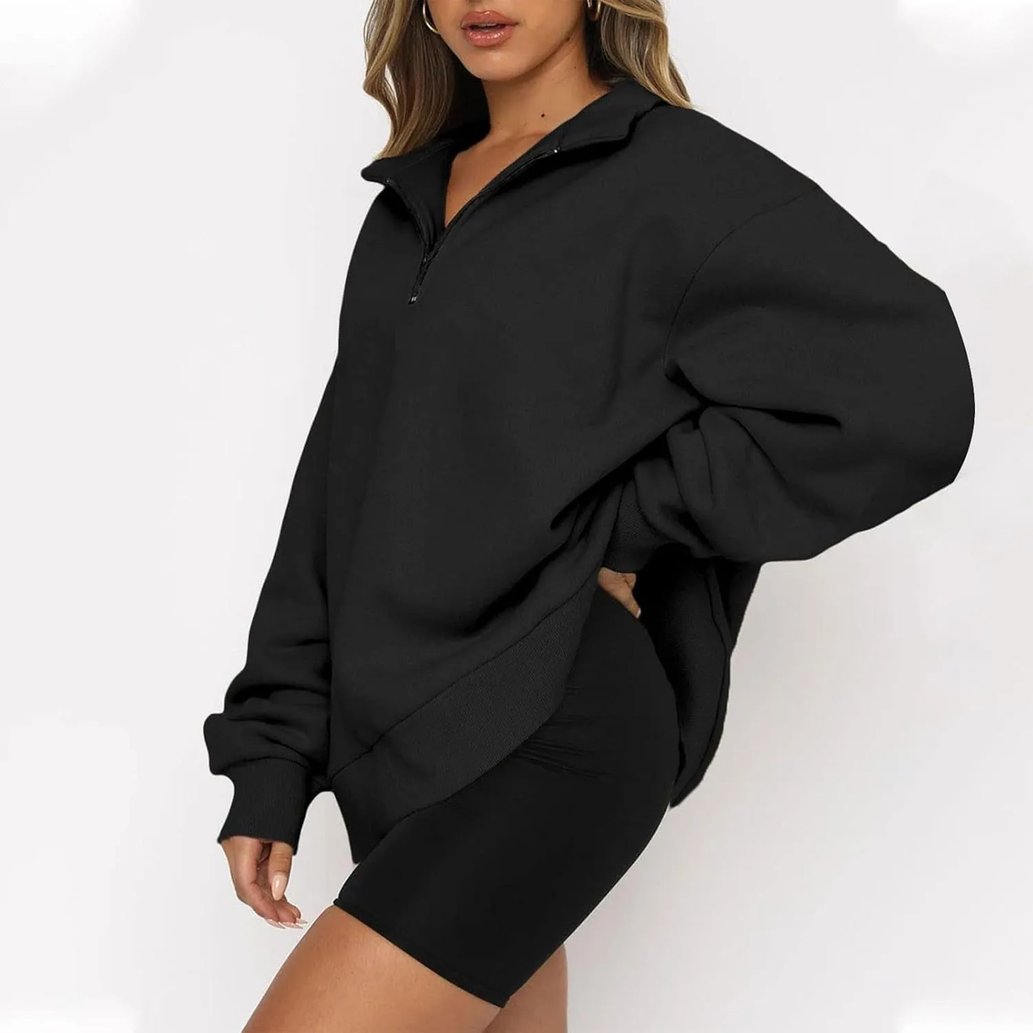 Womens Oversized Sweatshirts Hoodies Half Zip Long Sleeve Trendy Pullover Fall Fashion Outfits 2024 Y2k Clothes