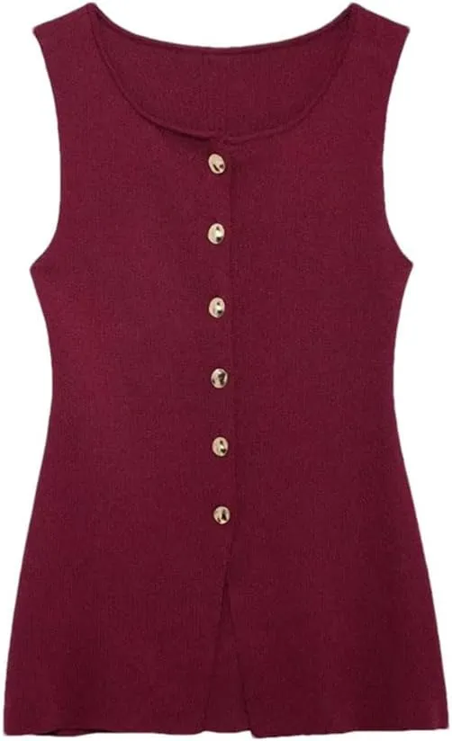 Women's Round Neck Knitted Slim Fit Vest