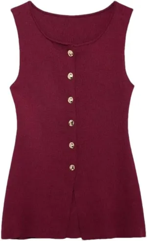 Women's Round Neck Knitted Slim Fit Vest