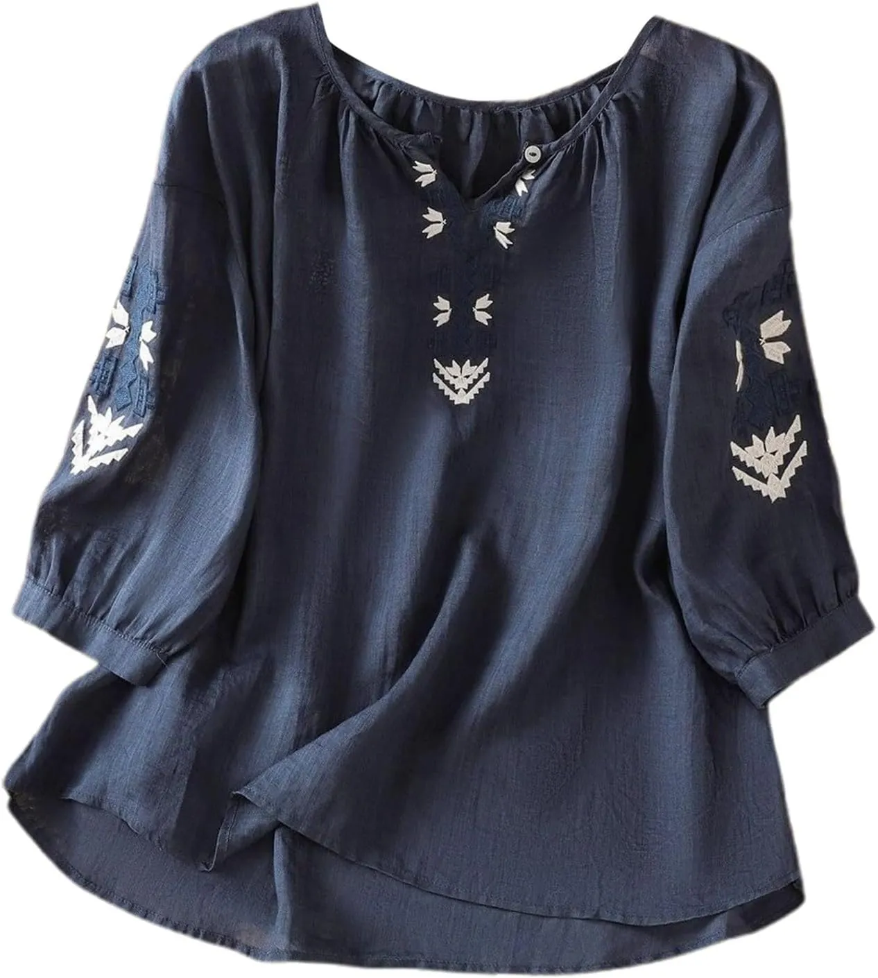 Women's Short Sleeve Cotton Linen Shirts Casual Crew Neck Henley T Shirts Boho Loose Summer Tops