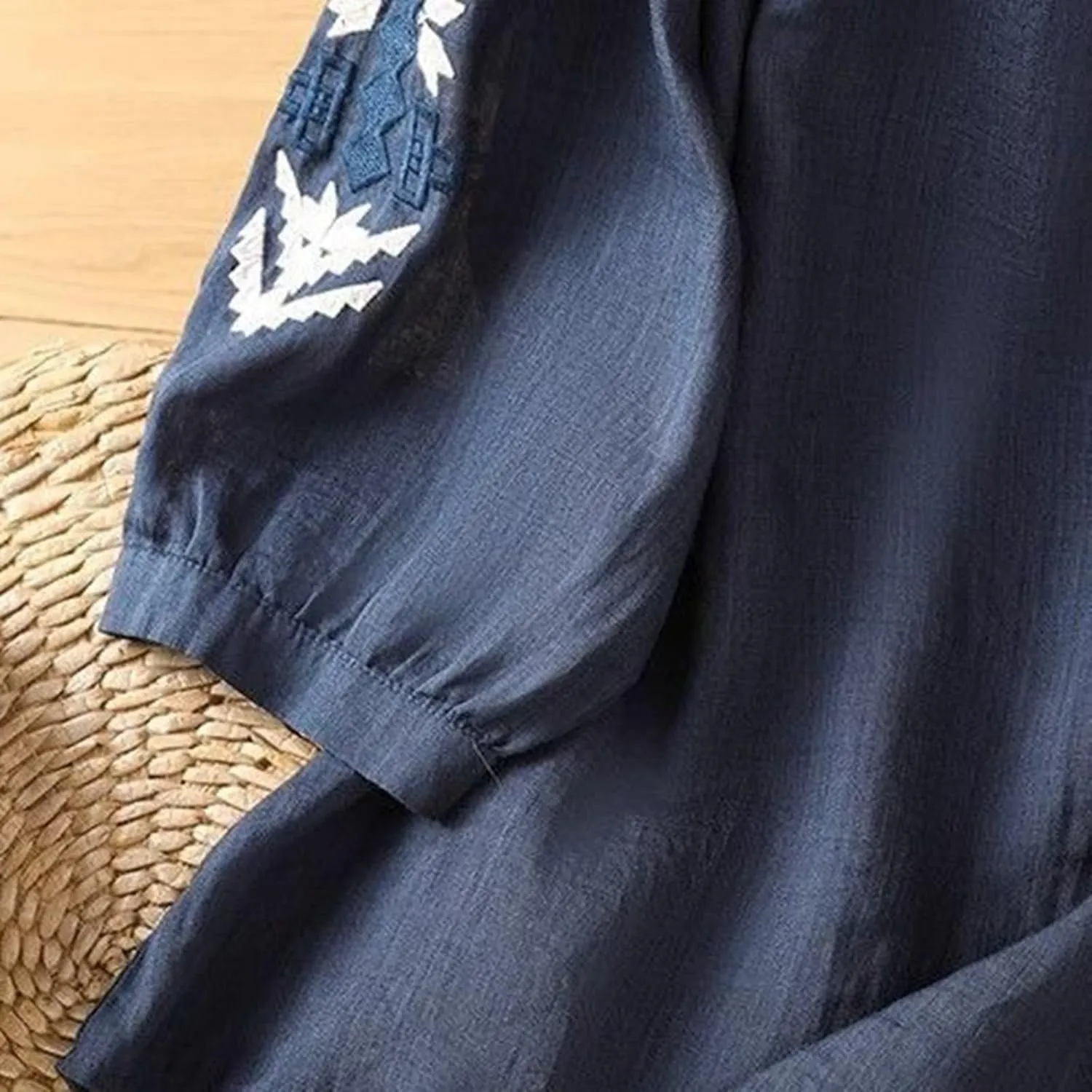 Women's Short Sleeve Cotton Linen Shirts Casual Crew Neck Henley T Shirts Boho Loose Summer Tops