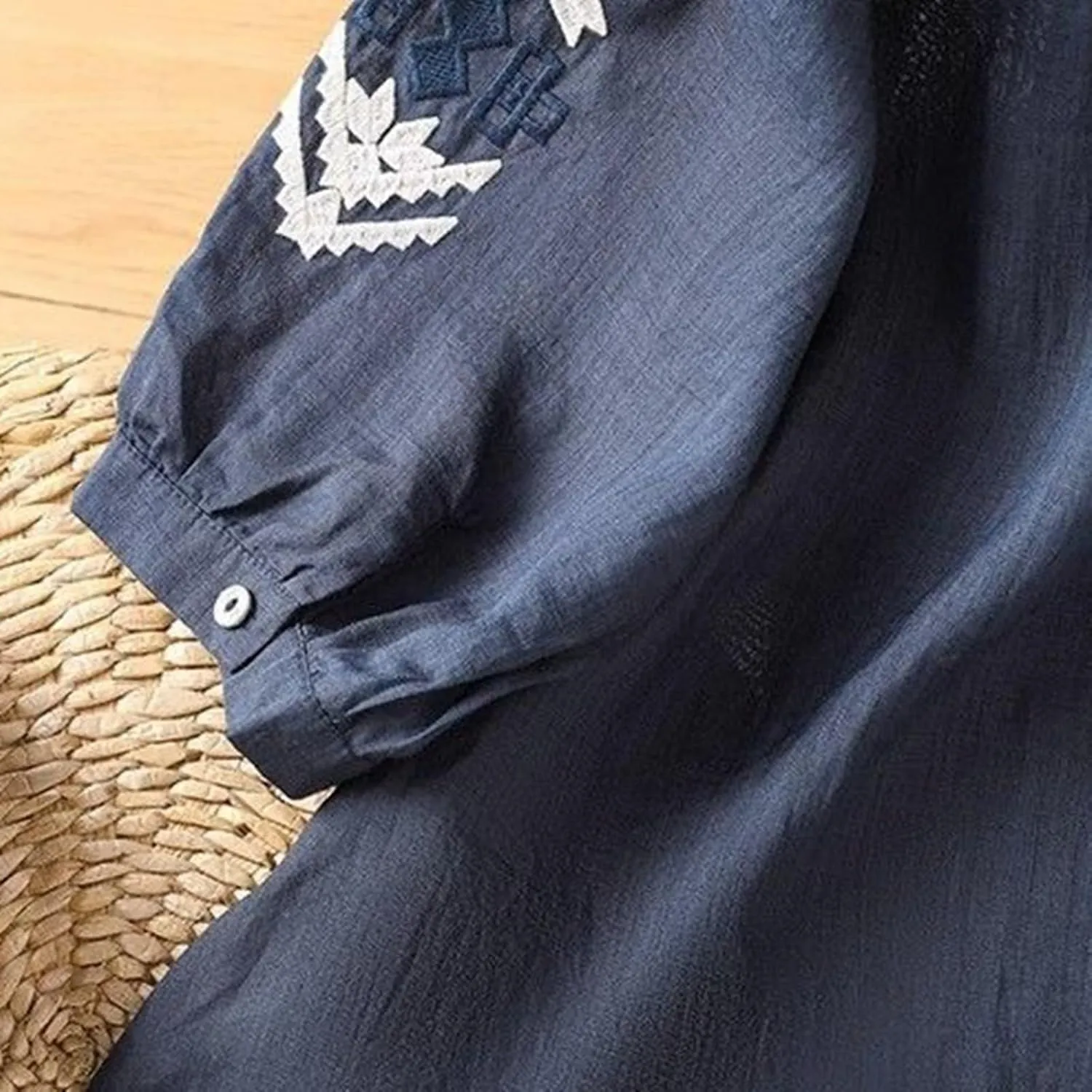 Women's Short Sleeve Cotton Linen Shirts Casual Crew Neck Henley T Shirts Boho Loose Summer Tops