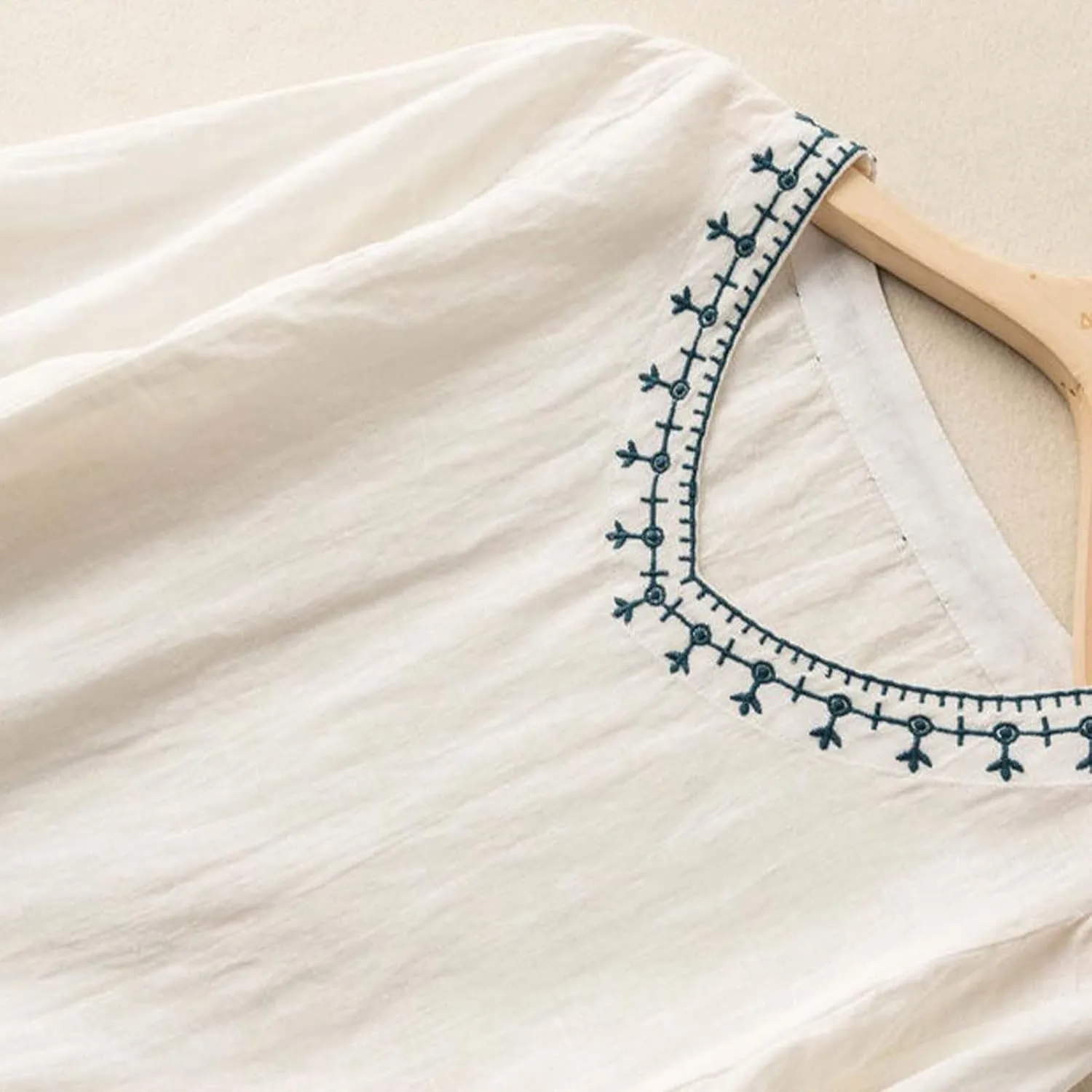 Women's Short Sleeve Cotton Linen Shirts Casual Crew Neck Henley T Shirts Boho Loose Summer Tops