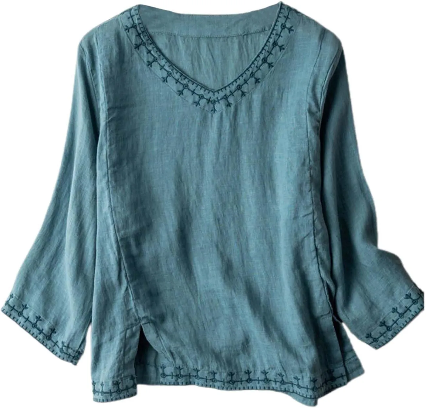 Women's Short Sleeve Cotton Linen Shirts Casual Crew Neck Henley T Shirts Boho Loose Summer Tops