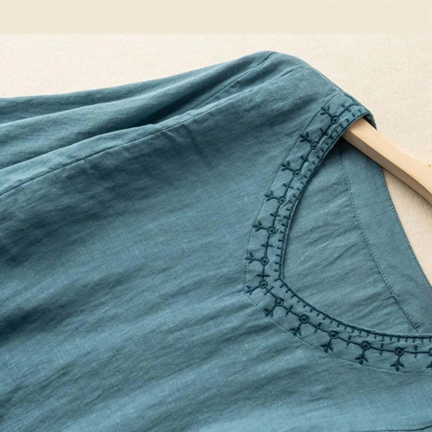 Women's Short Sleeve Cotton Linen Shirts Casual Crew Neck Henley T Shirts Boho Loose Summer Tops