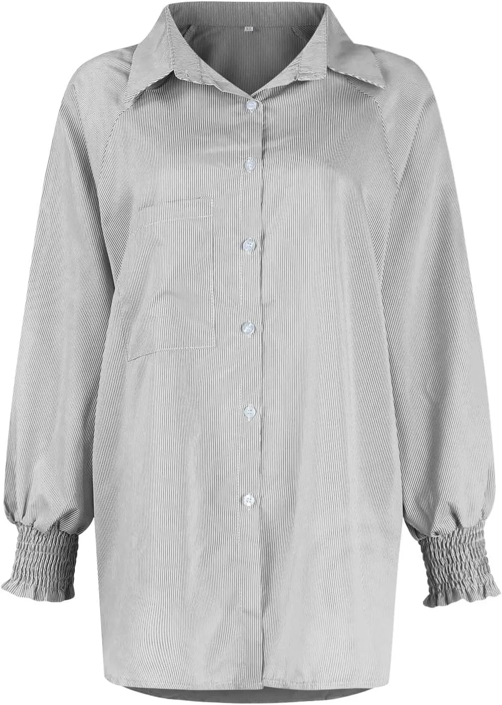 Women's Smocked Cuffed Striped Boyfriend Oversized Shirt with Pocket 2024 Trendy Casual Collar Long Sleeve Blouse Tops