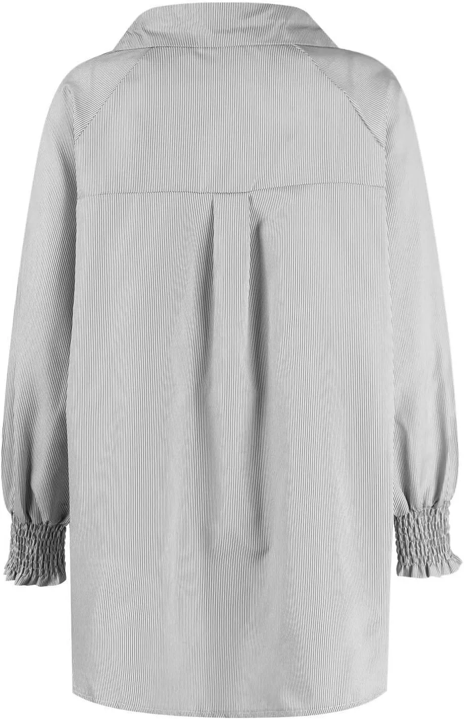 Women's Smocked Cuffed Striped Boyfriend Oversized Shirt with Pocket 2024 Trendy Casual Collar Long Sleeve Blouse Tops