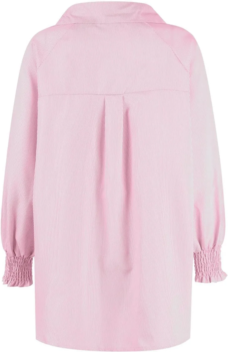 Women's Smocked Cuffed Striped Boyfriend Oversized Shirt with Pocket 2024 Trendy Casual Collar Long Sleeve Blouse Tops