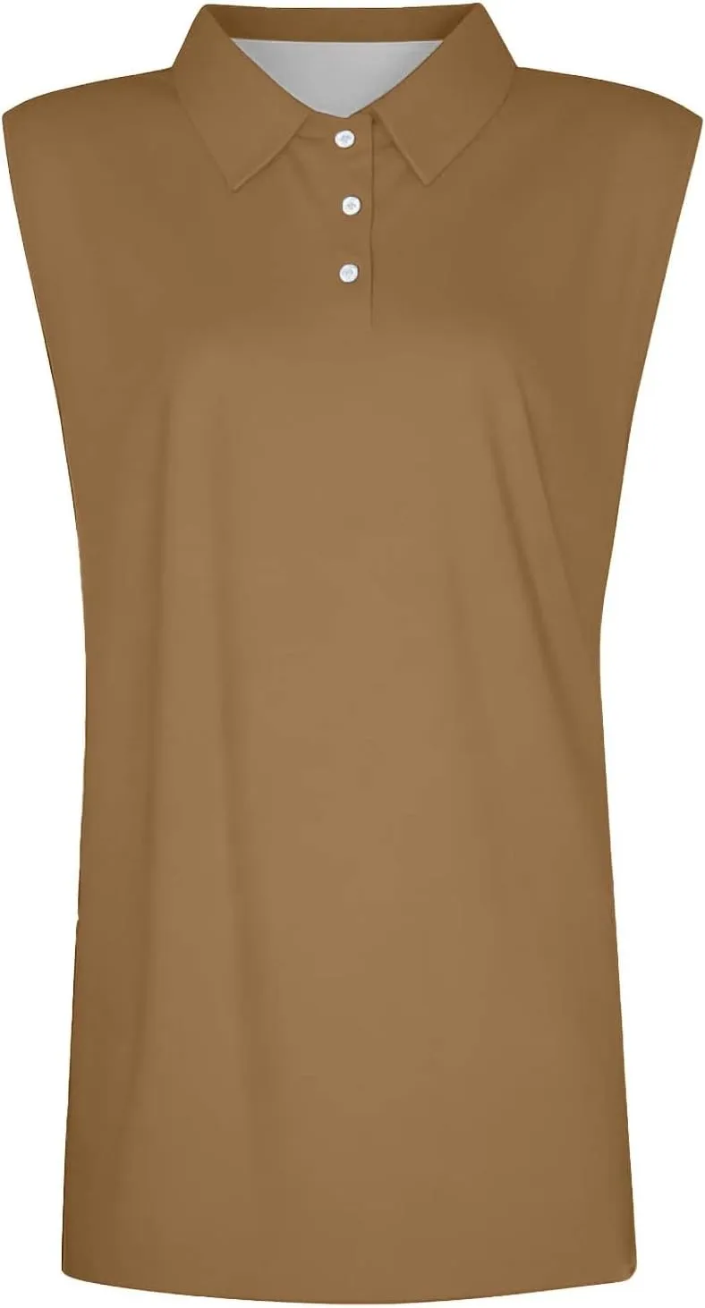 Women's Solid Sleeveless Tank Tops Summer Button Down Shirts Office Ladies Shirts