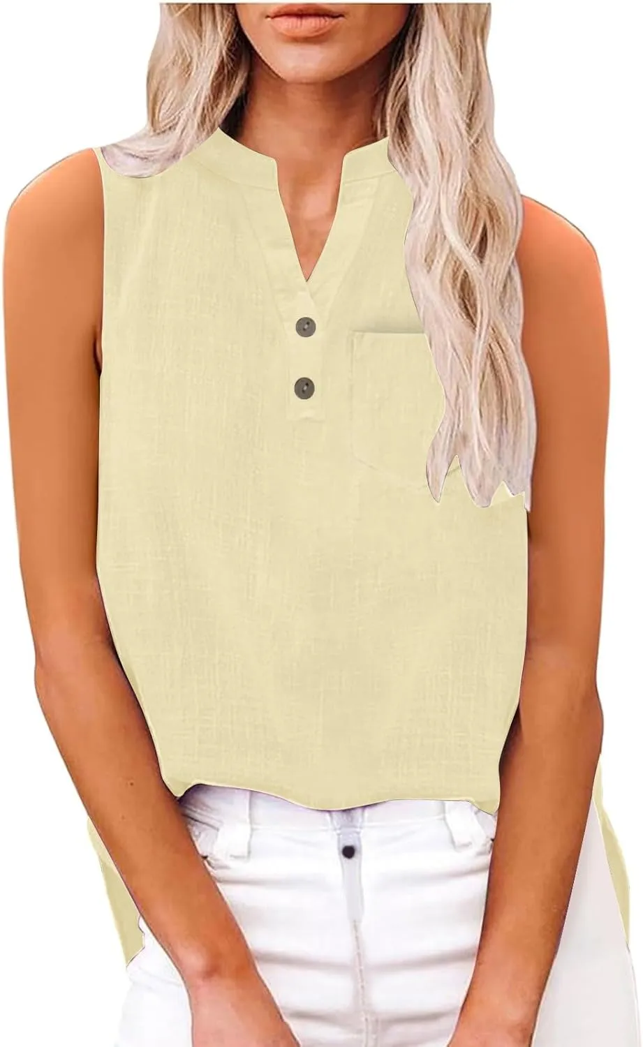 Women's Solid Sleeveless Tank Tops Summer Button Down Shirts Office Ladies Shirts