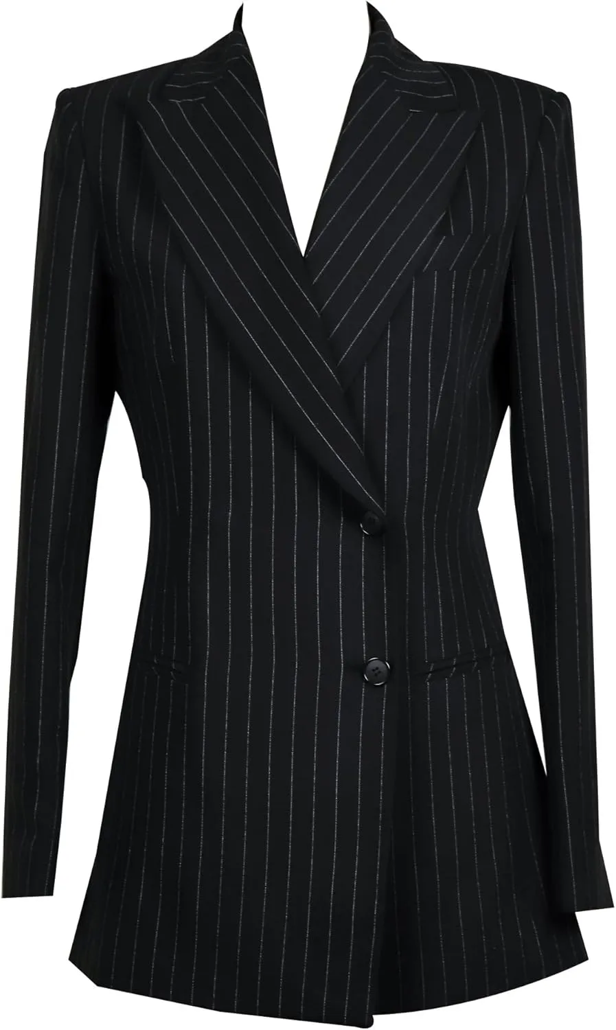 Women's Stripe Double Suit, Tailored Two-Button Jacket with Peaked Lapel, Structured Shoulder Pads, Slim Straight Pants