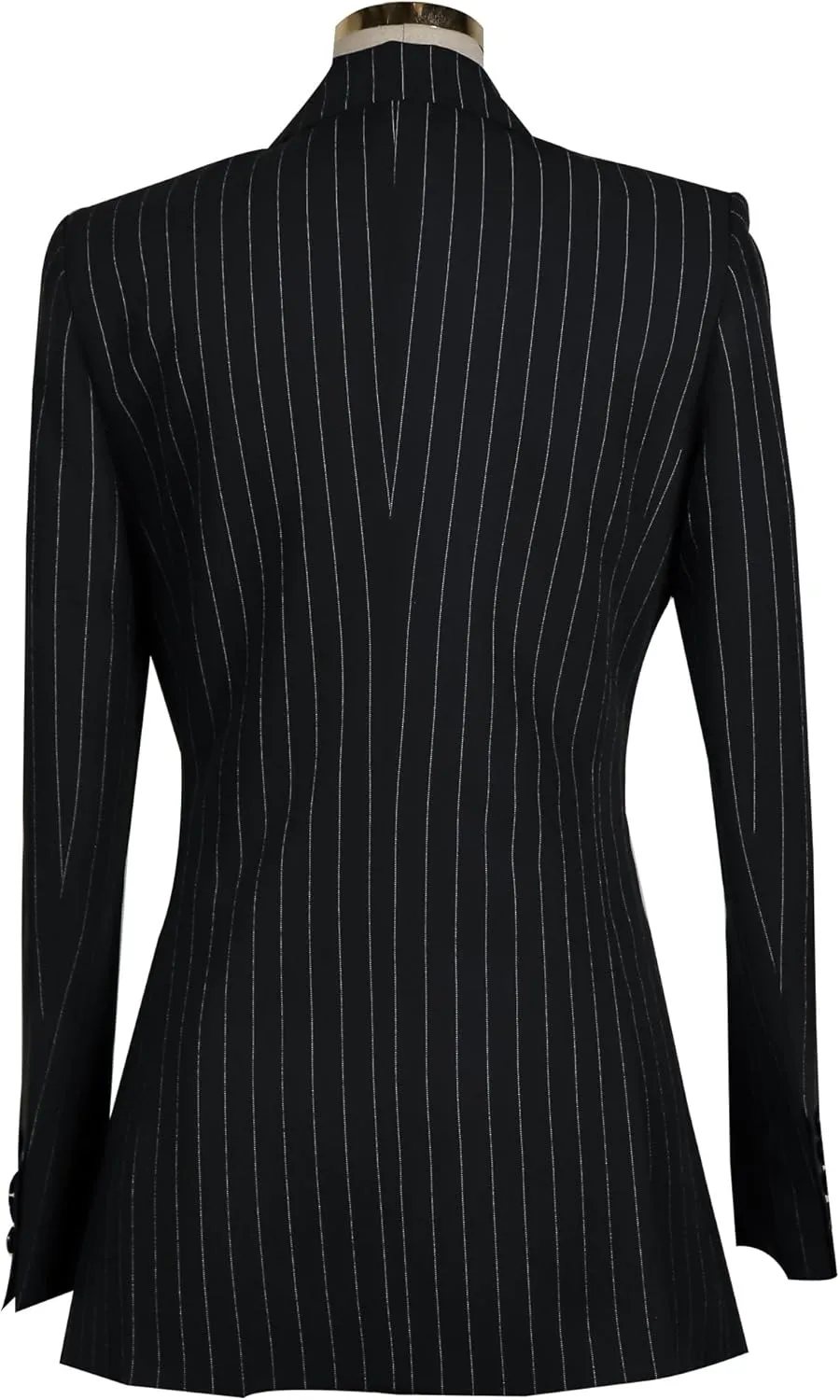 Women's Stripe Double Suit, Tailored Two-Button Jacket with Peaked Lapel, Structured Shoulder Pads, Slim Straight Pants