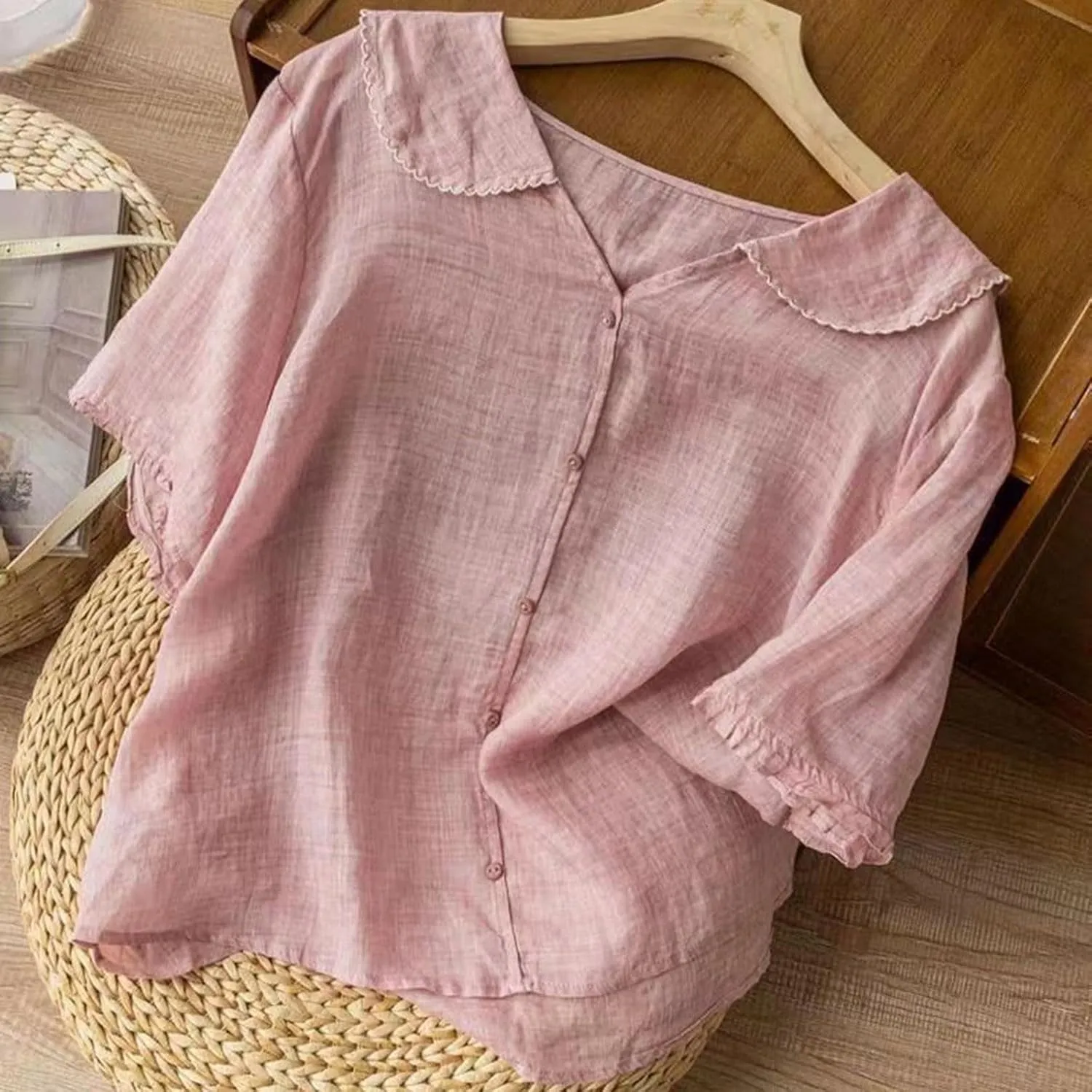 Women's Striped Button Down Shirts Spaghetti Strap Bell Sleeve Round Neck Trendy Boho T Shirts