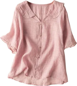 Women's Striped Button Down Shirts Spaghetti Strap Bell Sleeve Round Neck Trendy Boho T Shirts