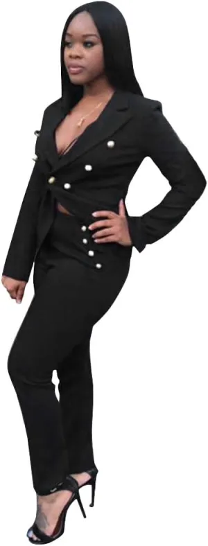 Women's Tailored Fit Suit Double Breasted for Formal Groom Jacket Pants