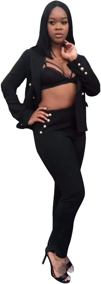 Women's Tailored Fit Suit Double Breasted for Formal Groom Jacket Pants