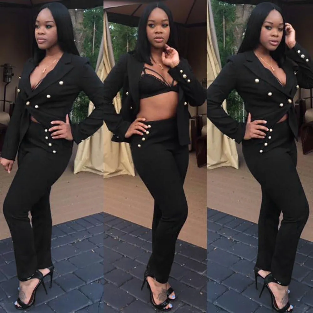 Women's Tailored Fit Suit Double Breasted for Formal Groom Jacket Pants