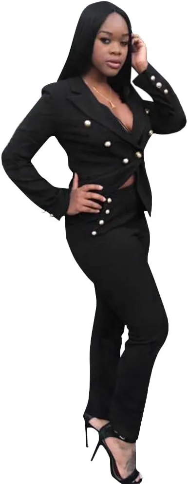 Women's Tailored Fit Suit Double Breasted for Formal Groom Jacket Pants