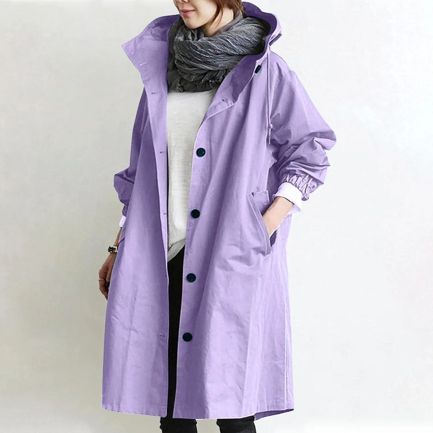 Women's Trench Coats Plus Size Casual Rain Jacket Fashion Winter Hooded Oversized Long Windbreaker Jackets Outerwear