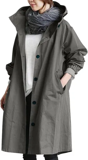 Women's Trench Coats Plus Size Casual Rain Jacket Fashion Winter Hooded Oversized Long Windbreaker Jackets Outerwear