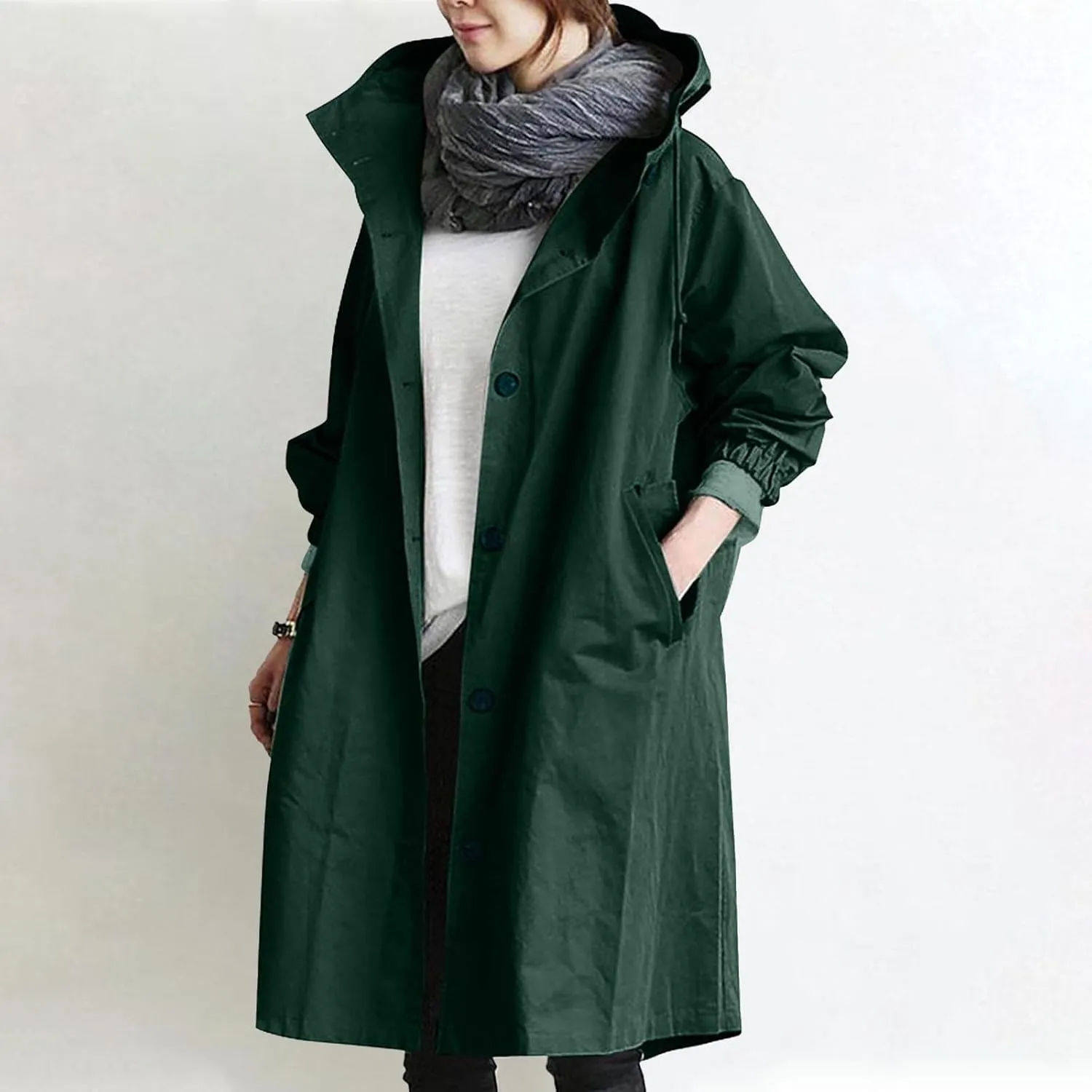 Women's Trench Coats Plus Size Casual Rain Jacket Fashion Winter Hooded Oversized Long Windbreaker Jackets Outerwear