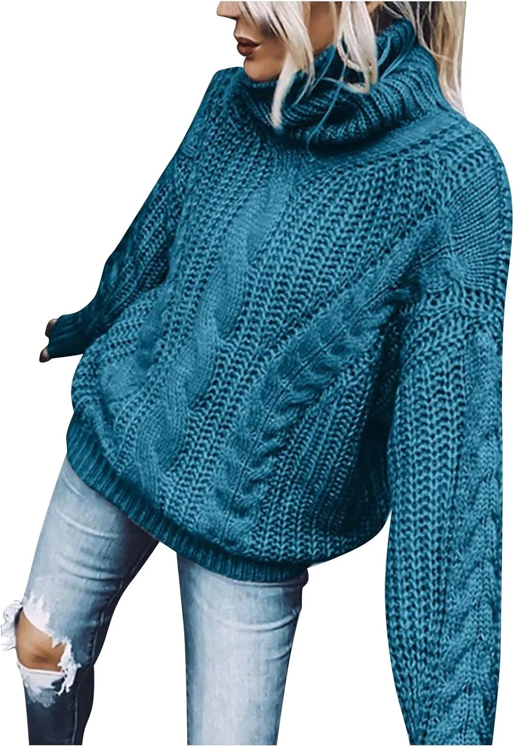 Women's Turtleneck Sweater Loose Oversized Pullover Warm Thicken Thermal Blouse Winter Solid Stretch Shirt