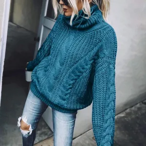 Women's Turtleneck Sweater Loose Oversized Pullover Warm Thicken Thermal Blouse Winter Solid Stretch Shirt