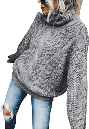 Women's Turtleneck Sweater Loose Oversized Pullover Warm Thicken Thermal Blouse Winter Solid Stretch Shirt
