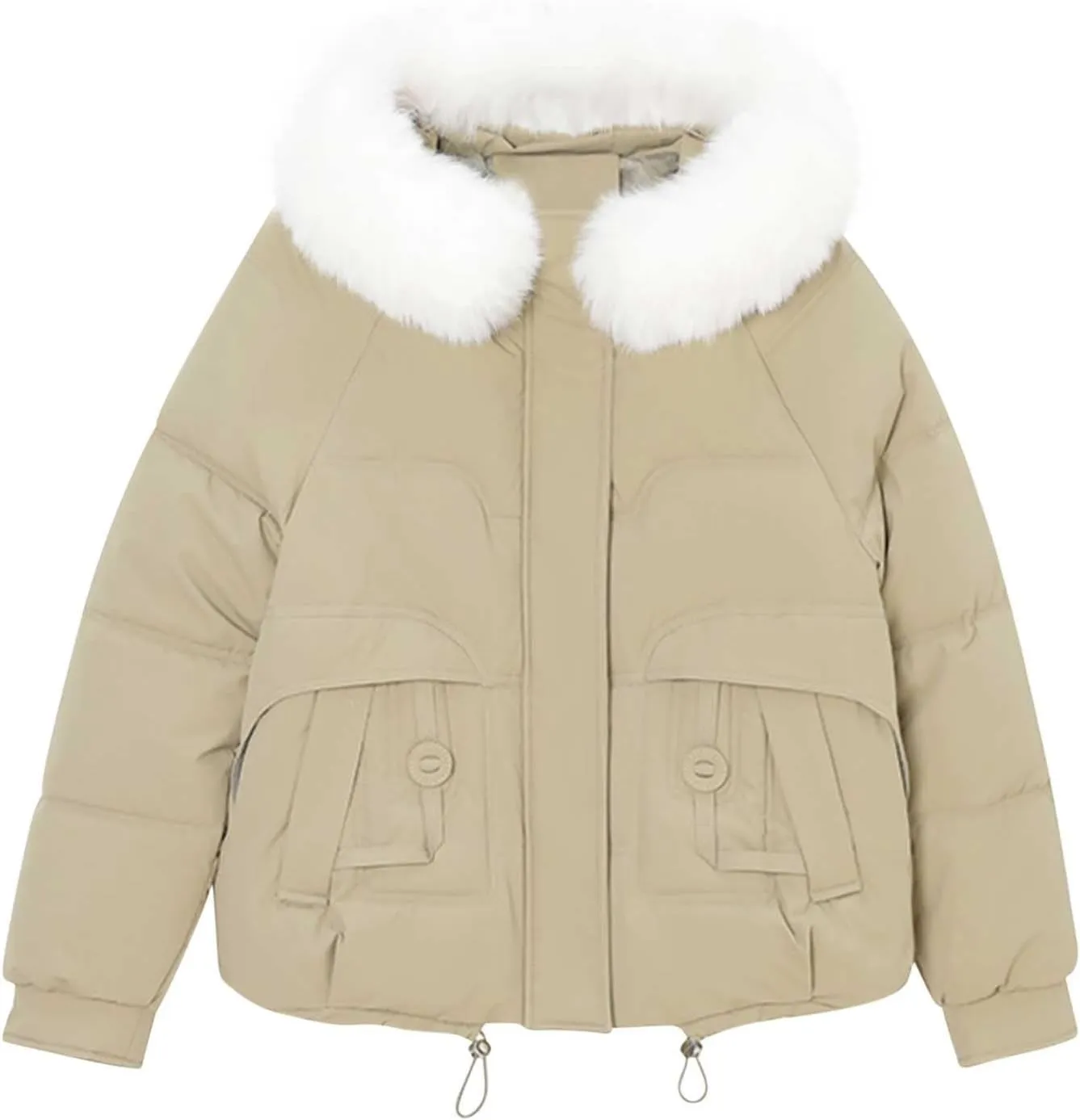 Women's Winter Coat Warm Cropped Puffer Jacket with Faux Fur Hood Thicken Parkas Down Coats Snow Jackets Outerwear