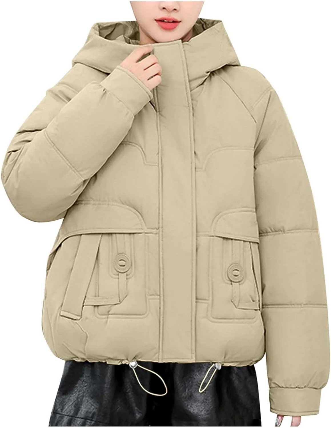 Women's Winter Coat Warm Cropped Puffer Jacket with Faux Fur Hood Thicken Parkas Down Coats Snow Jackets Outerwear