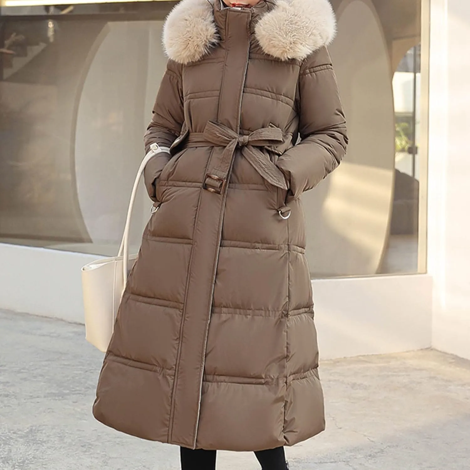 Womens Winter Coats Trendy Plus Size Long Down Coat Hooded Thickened Quilted Warm Maxi Parka Puffer Jackets Outerwear
