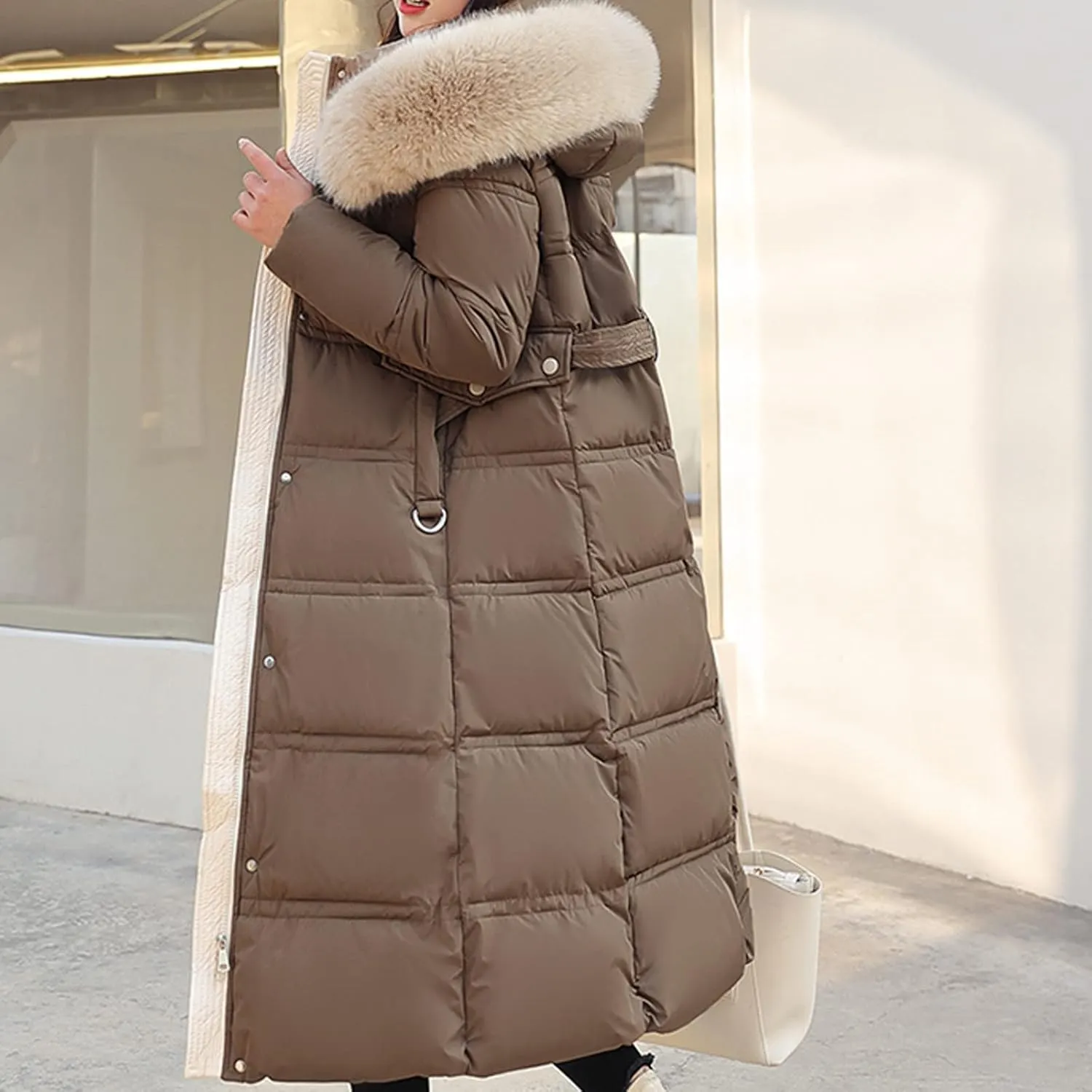 Womens Winter Coats Trendy Plus Size Long Down Coat Hooded Thickened Quilted Warm Maxi Parka Puffer Jackets Outerwear