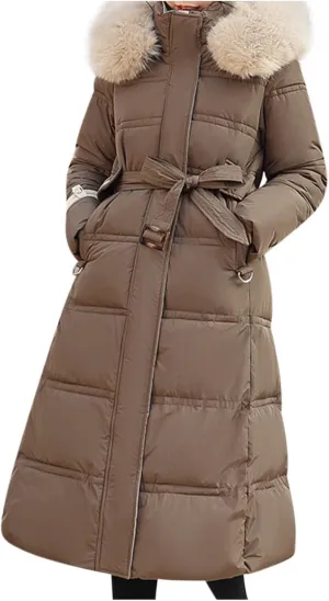 Womens Winter Coats Trendy Plus Size Long Down Coat Hooded Thickened Quilted Warm Maxi Parka Puffer Jackets Outerwear