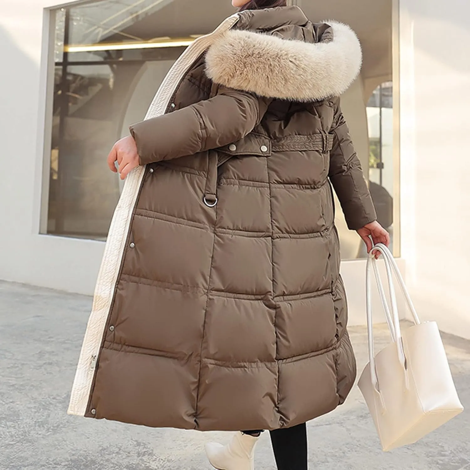 Womens Winter Coats Trendy Plus Size Long Down Coat Hooded Thickened Quilted Warm Maxi Parka Puffer Jackets Outerwear