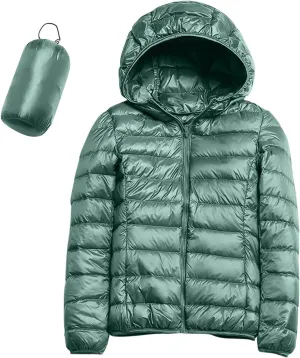 Womens Winter Lightweight Packable Puffer Coats Slim Fit Windproof Quilted Hooded Down Jackets Outerwear with Pockets