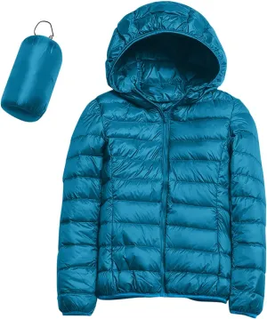 Womens Winter Lightweight Packable Puffer Coats Slim Fit Windproof Quilted Hooded Down Jackets Outerwear with Pockets