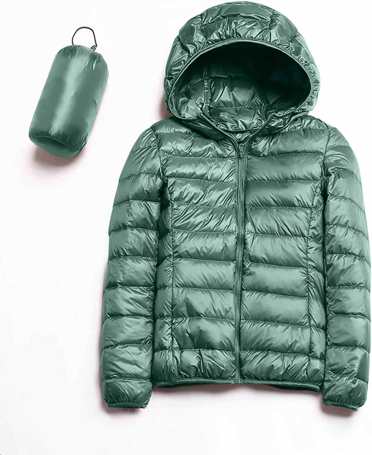 Womens Winter Lightweight Packable Puffer Coats Slim Fit Windproof Quilted Hooded Down Jackets Outerwear with Pockets