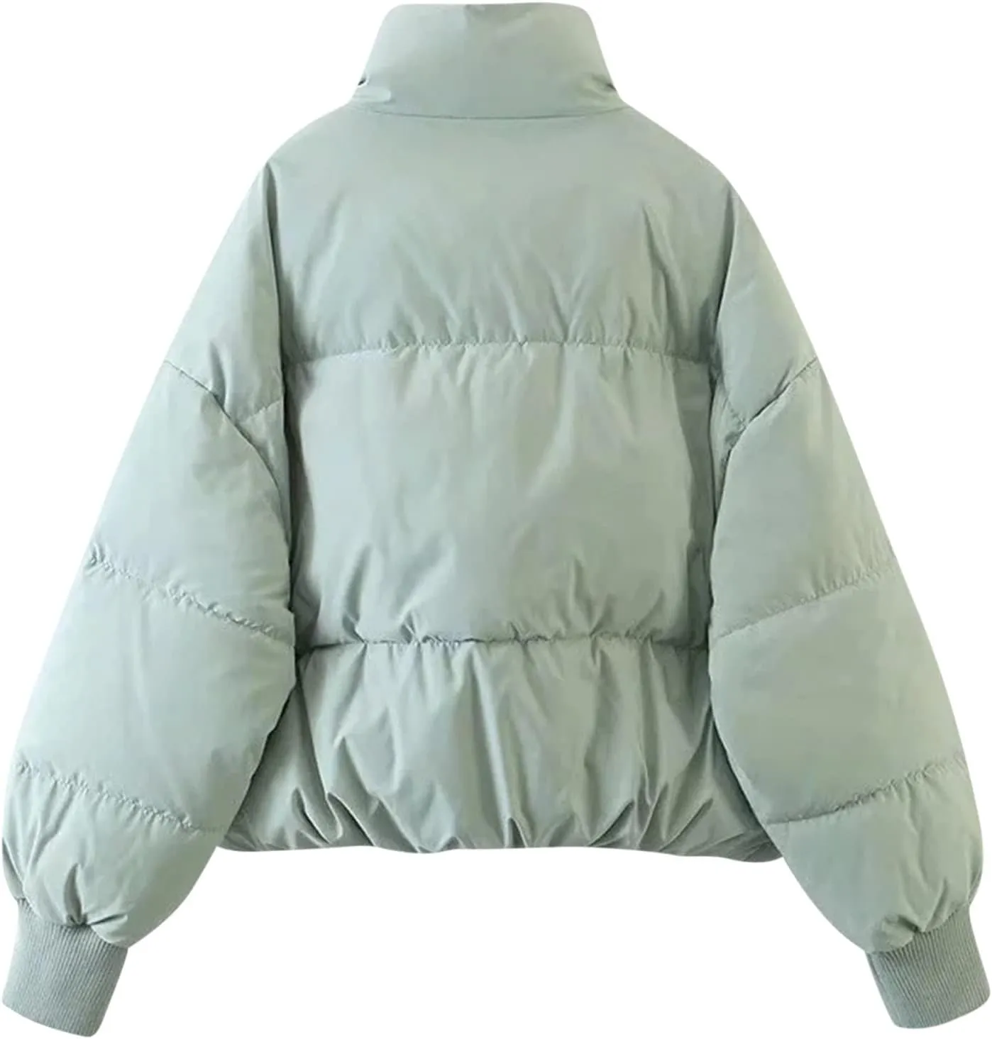 Women’s Winter Warm Cropped Puffer Jacket Coat Casual Quilted Baggy Long Sleeve Zip Down Sherpa Jackets Outerwear
