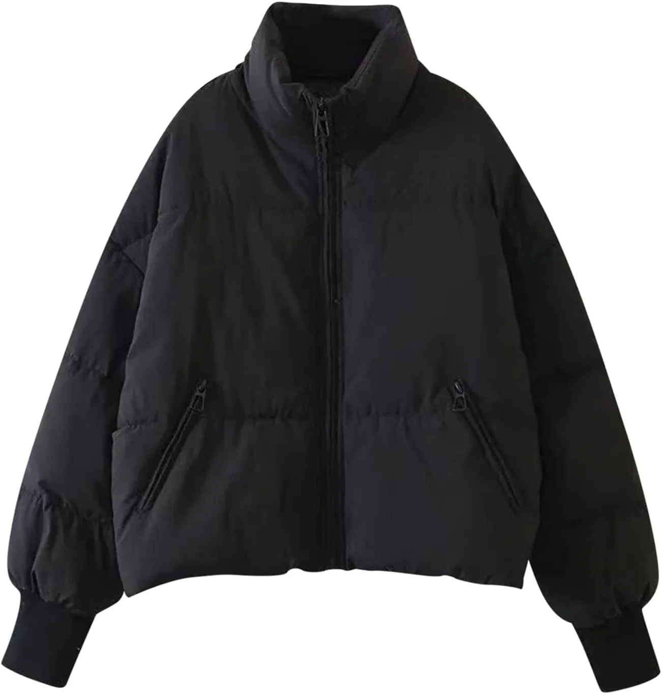 Women’s Winter Warm Cropped Puffer Jacket Coat Casual Quilted Baggy Long Sleeve Zip Down Sherpa Jackets Outerwear