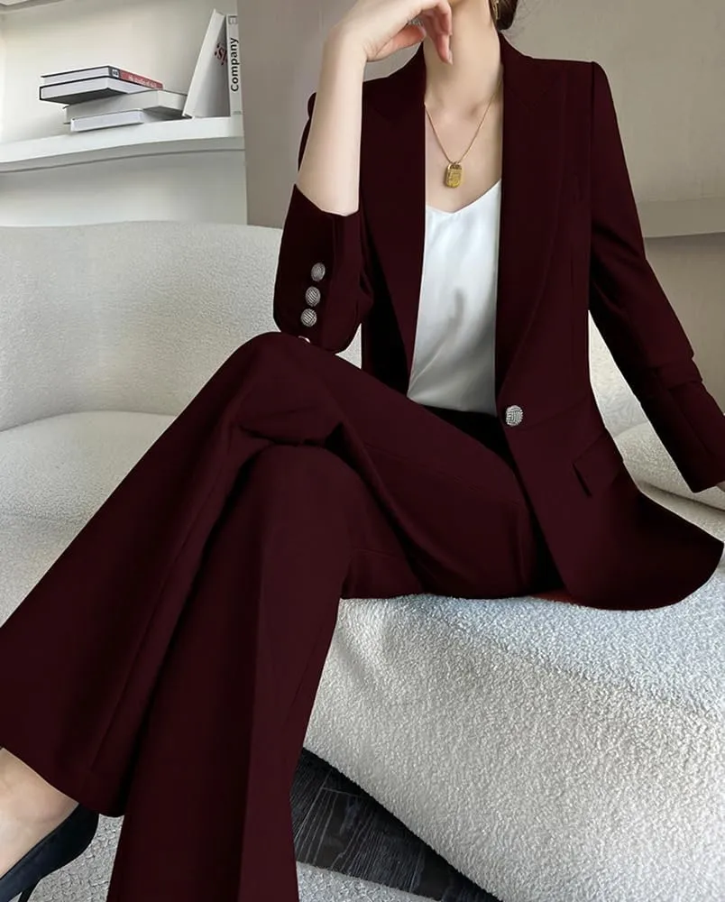Women's Work Lady Suit One Button Jacket and Pants 2-Piece Tailored Fit Tuxedos
