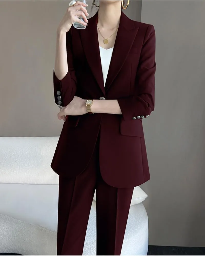 Women's Work Lady Suit One Button Jacket and Pants 2-Piece Tailored Fit Tuxedos