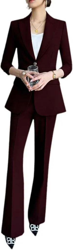 Women's Work Lady Suit One Button Jacket and Pants 2-Piece Tailored Fit Tuxedos