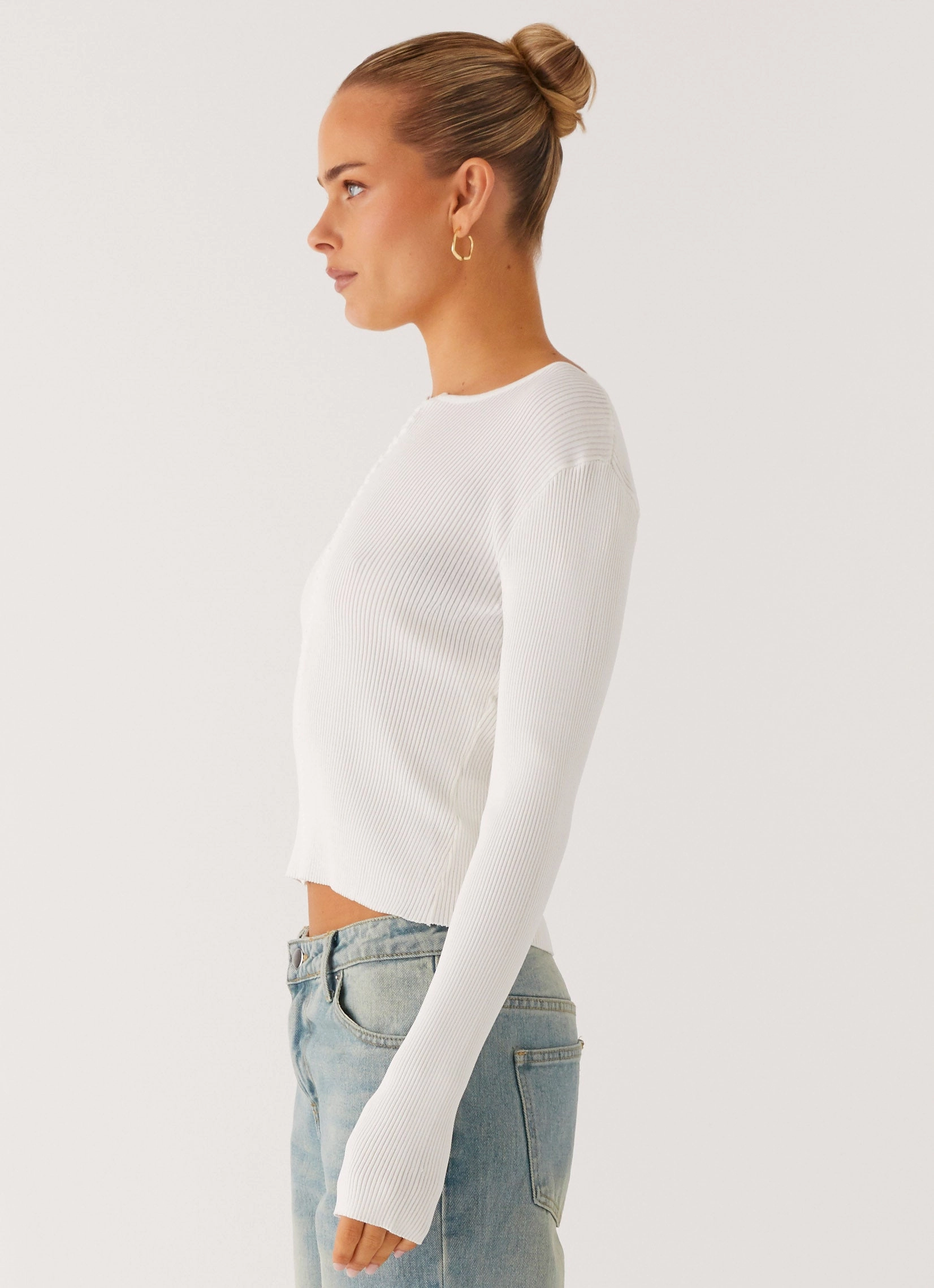 Minimalist Detailing Wonderwall Lace Up Long Sleeve Top - White