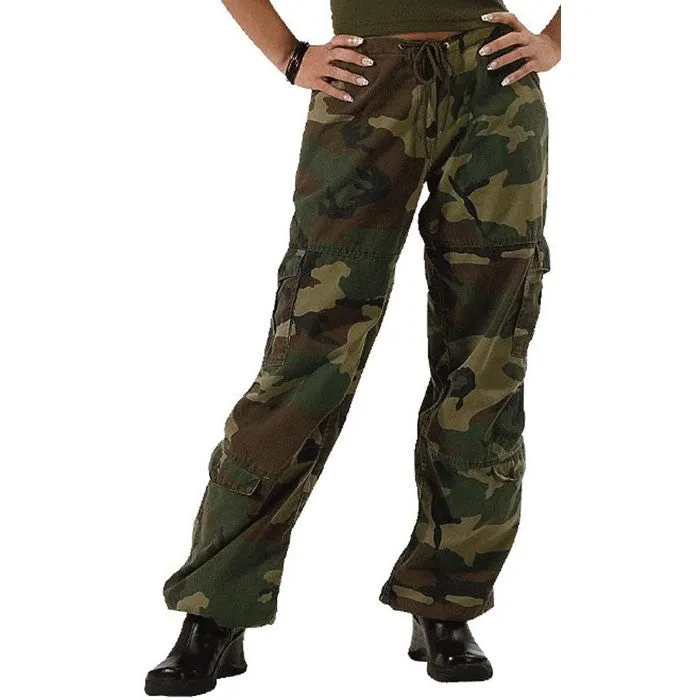 Woodland Camouflage - Women's Camo Vintage Paratrooper Fatigue Pants