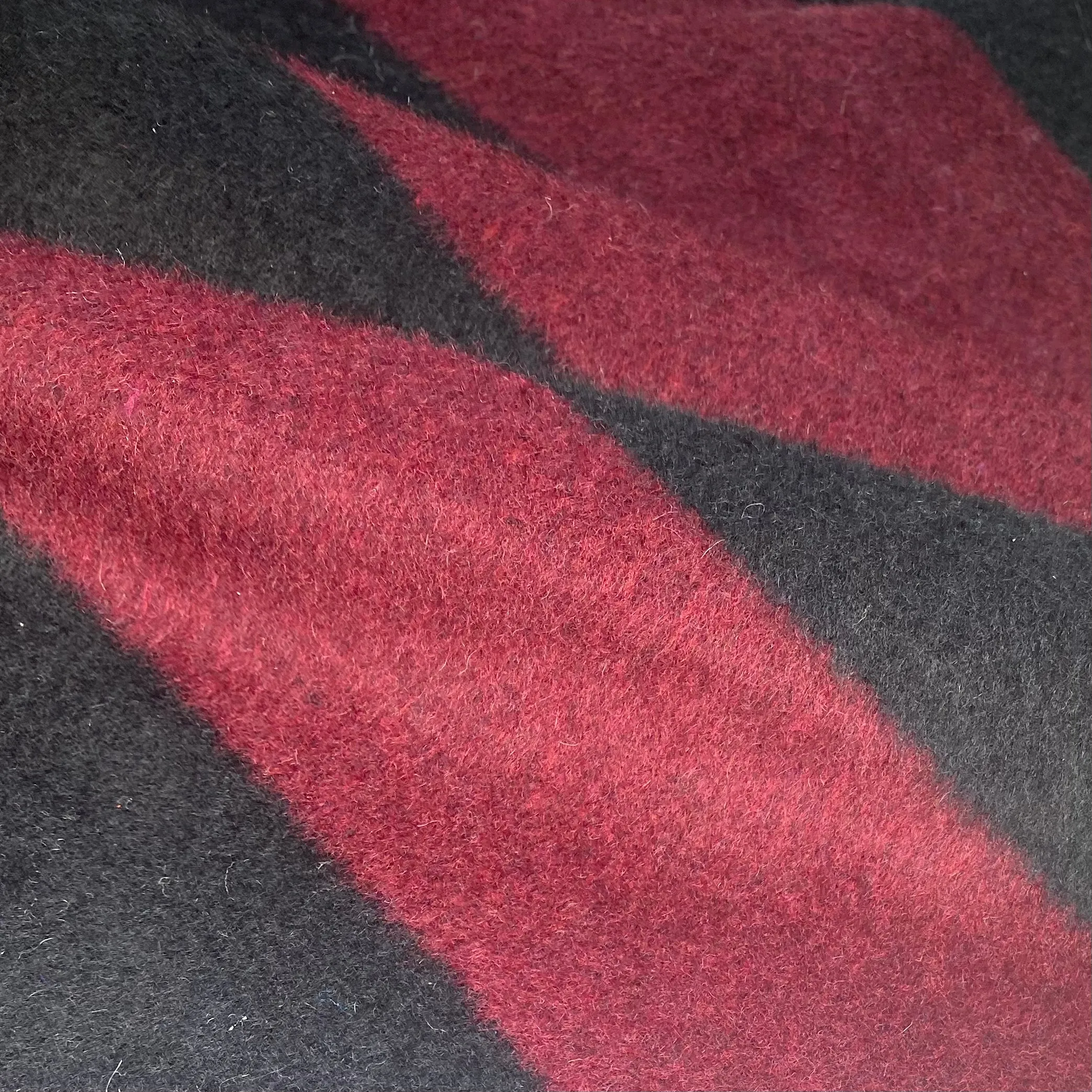 Wool Blend Coating - Striped - Black/Burgundy
