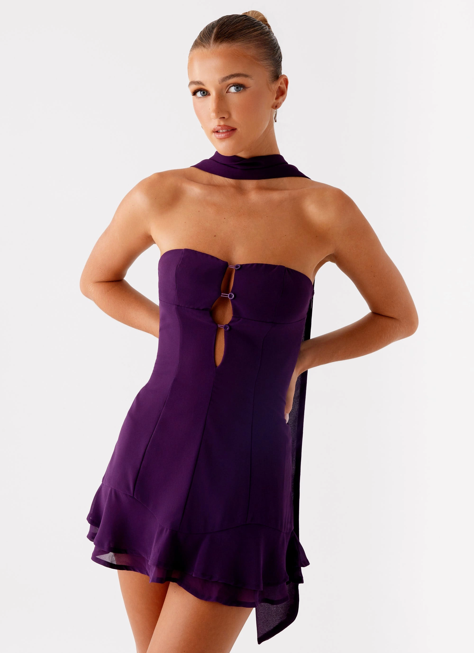 Brunch Glow Avenue Mini Dress - Plum